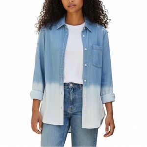 Soft Surroundings Blue White Ombre Long Sleeve Button Up Blouse Top Tunic Medium